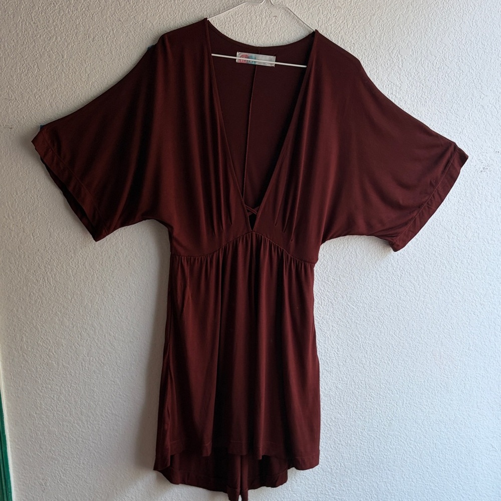NEW Free People BEACH Mini Dress Tunic Sz S Color Brown 100% Rayon